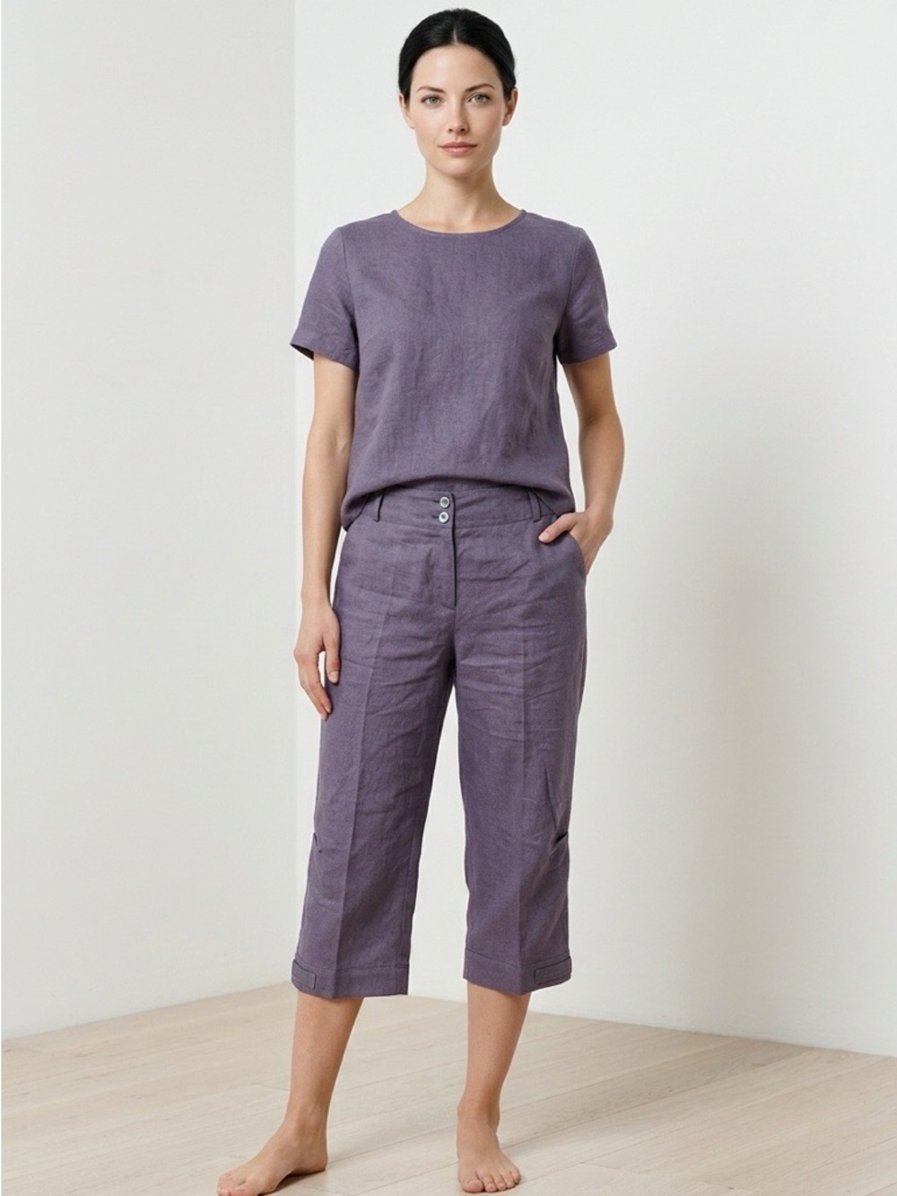 Script Navy Cropped Linen Pants Size 12
